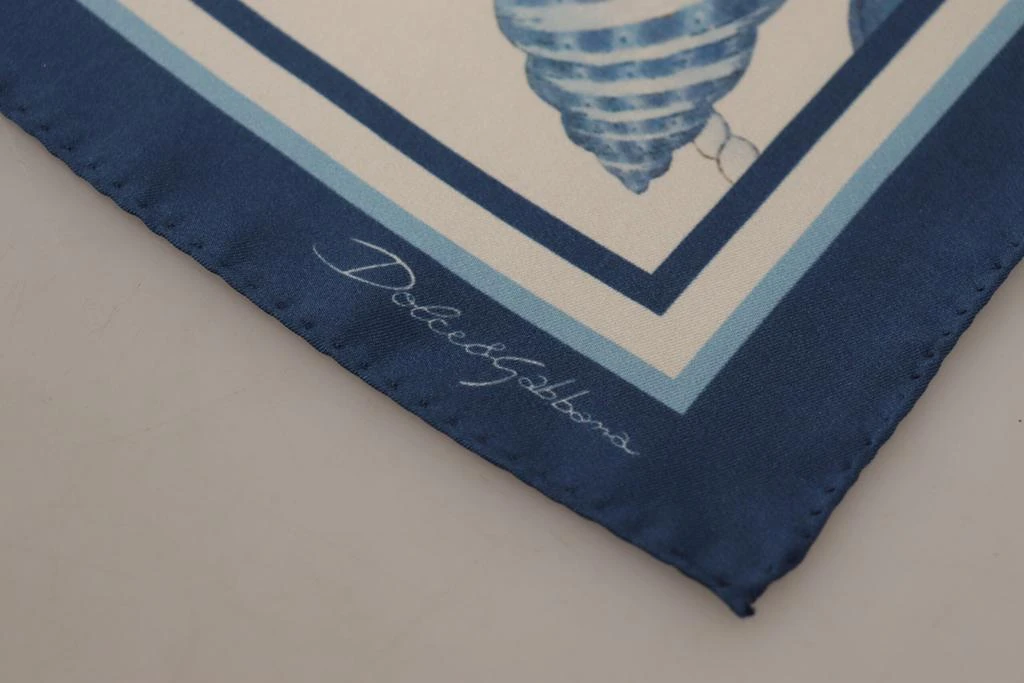 商品Dolce & Gabbana|Dolce & Gabbana White Blue Shells Print Square Handkerchief Scarf,价格¥979,第2张图片详细描述