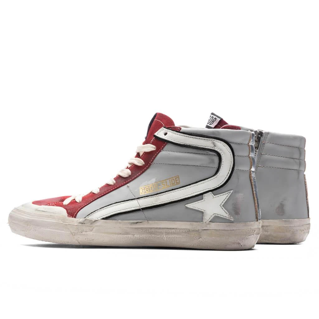 商品Golden Goose|Slide Leather Sneakers - Grey/Dark Red/White/Silver,价格¥4374,第3张图片详细描述