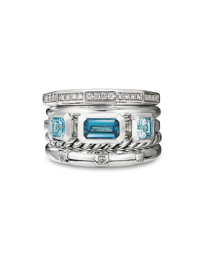 商品David Yurman|Sterling Silver Stax Wide Ring with Hampton Blue Topaz & Diamonds,价格¥11212,第3张图片详细描述