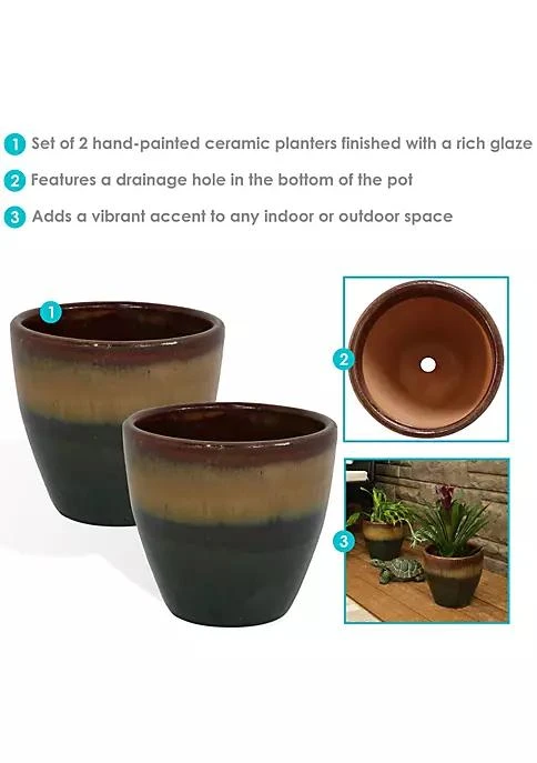 商品belk|Decor Sunnydaze Resort Ceramic Indoor Outdoor Planter   Forest Lake Green   8 Inch   Set Of 2,价格¥585,第4张图片详细描述