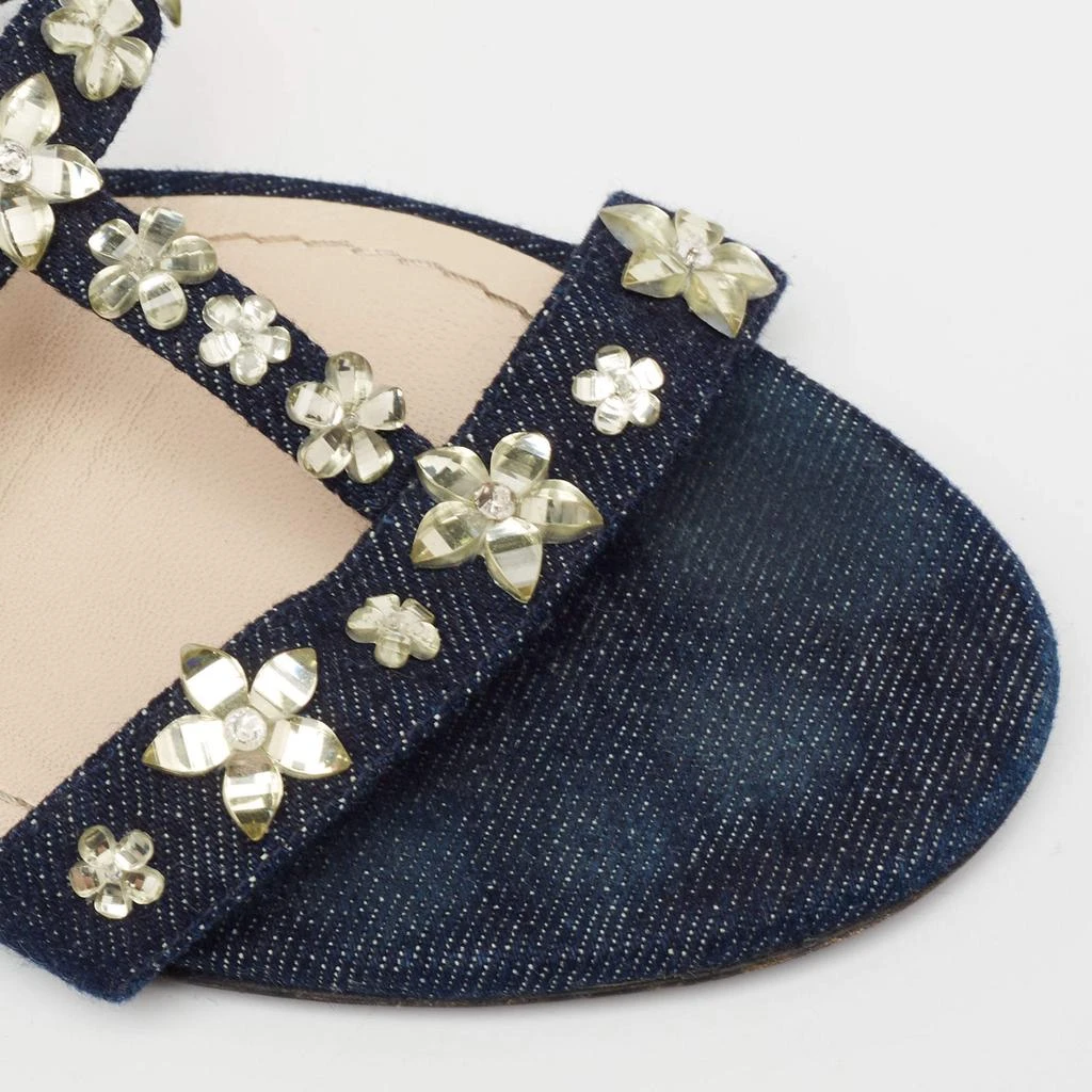 Dior Blue Denim Jewel Embellished Strappy Flat Sandals Size 38.5 商品