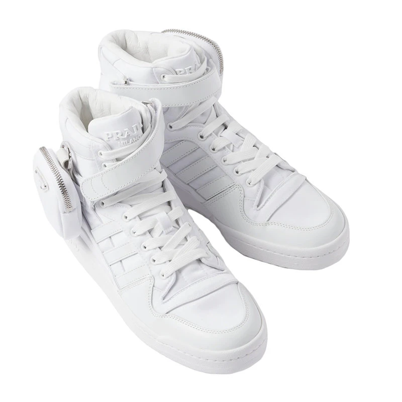 商品Prada|【预售3-7天】普拉达 22年早春新款 ADIDAS联名系列 男女同款白色哑光皮革和再生尼龙高帮运动鞋2TG193_3LJX_F01CD,价格¥7382,第4张图片详细描述
