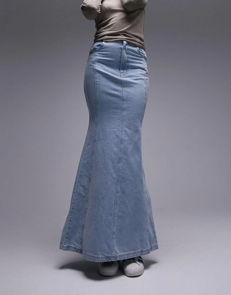 商品Topshop Tall|Topshop Tall highwaist denim fishtail skirt in bleach,价格¥255,第3张图片详细描述
