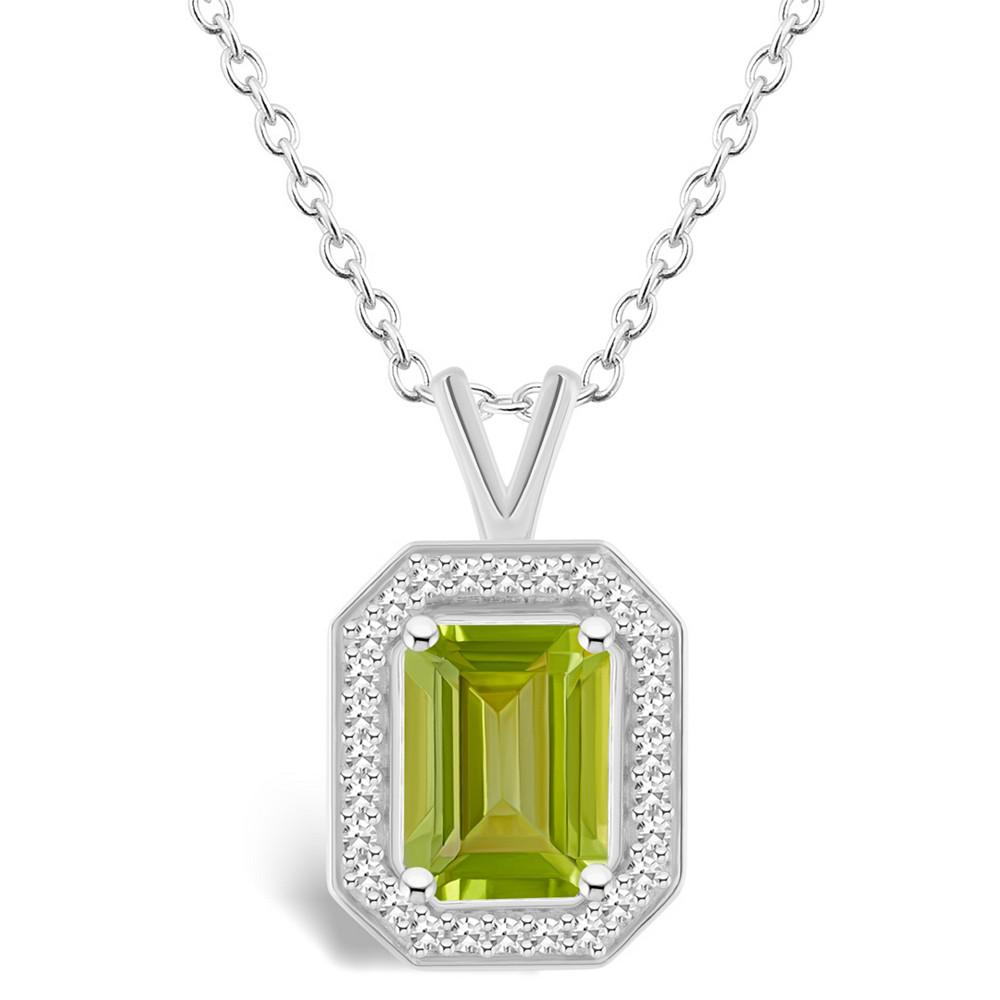 Peridot (1-2/3 ct. t.w.) and Diamond (1/7 ct. t.w.) Halo Pendant Necklace in Sterling Silver商品第1张图片规格展示