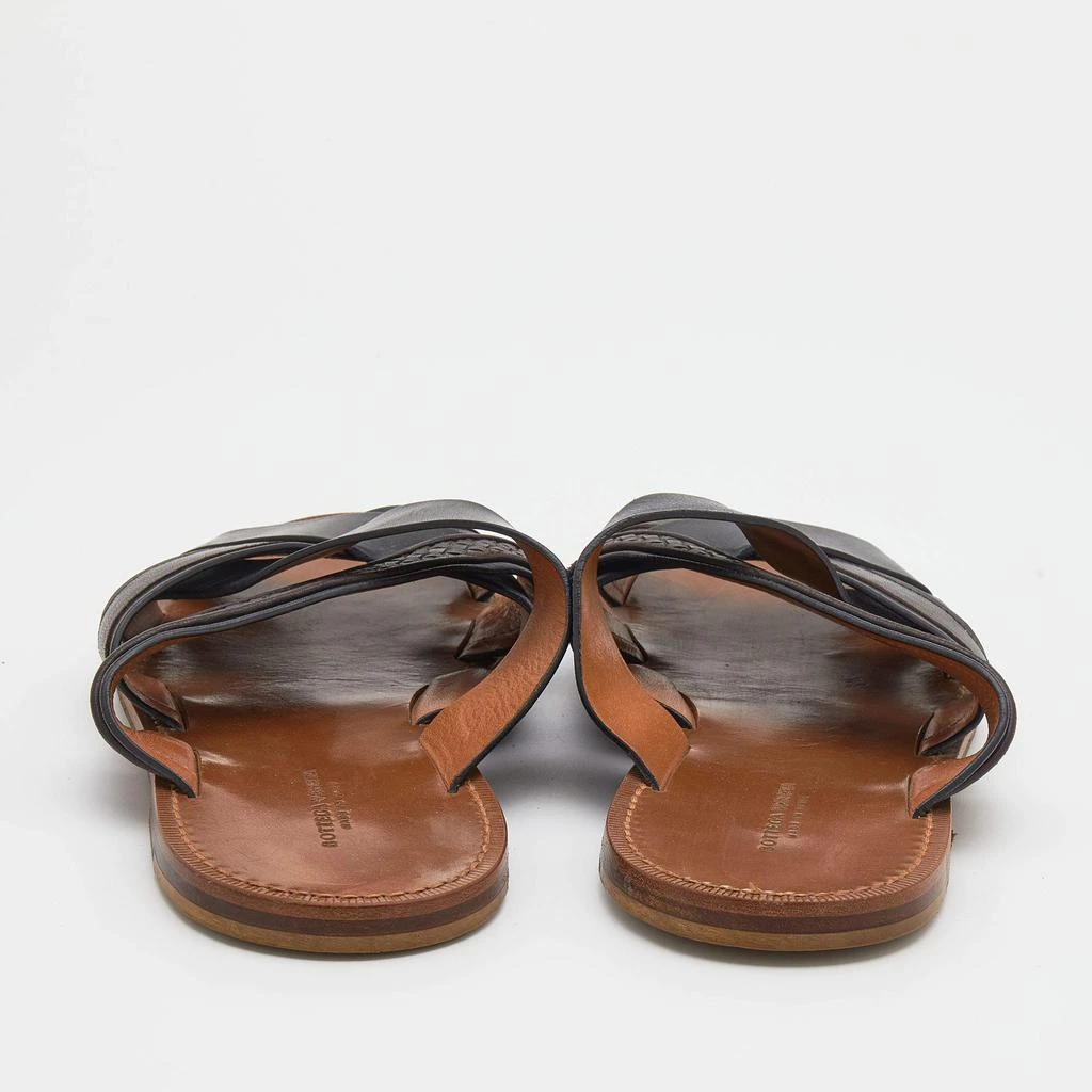 商品[二手商品] Bottega Veneta|Bottega Veneta Black/Dark Brown Leather Criss-Cross Flat Slide Sandals Size 43,价格¥1032,第5张图片详细描述