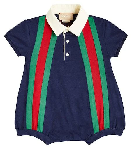 商品Gucci|婴幼儿 — Web Stripe棉质针织连身衣,价格¥3757,第1张图片