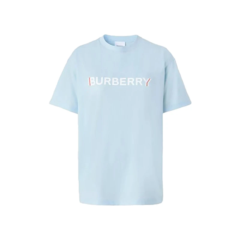 商品Burberry|博柏利 女士浅蓝色徽标印花棉质宽松T恤80526481,价格¥1410,第1张图片