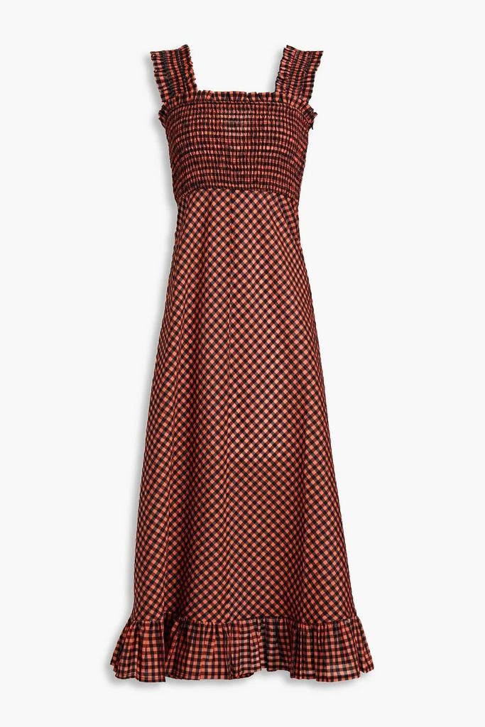 商品Ganni|Shirred iridescent checked seersucker midi dress,价格¥1060,第3张图片详细描述