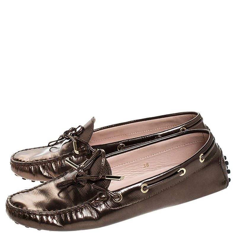 商品[二手商品] Tod's|Tod's Metallic Leather Bow Slip On Loafers Size 38,价格¥1756,第4张图片详细描述