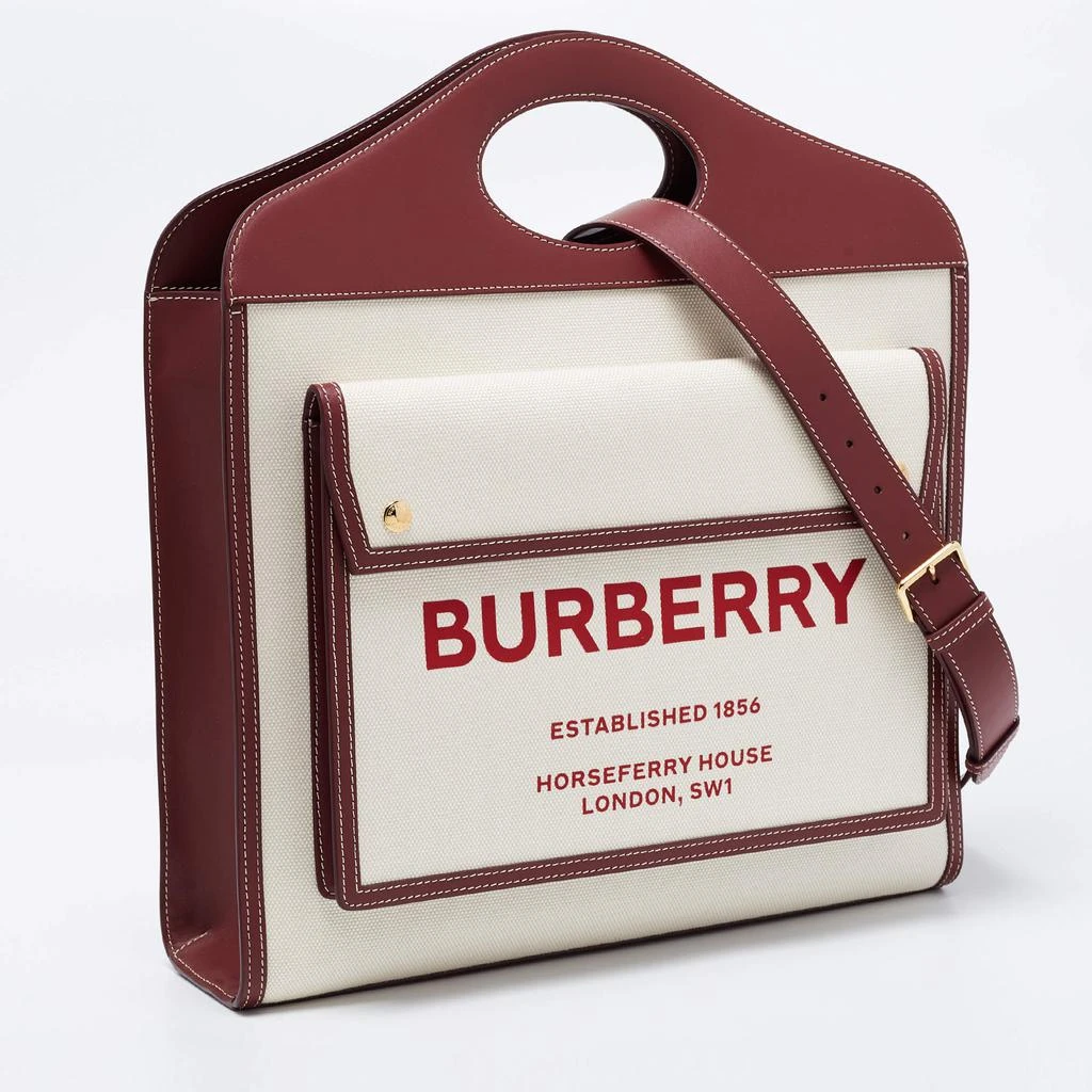 商品Burberry|Burberry Burgundy/White Leather And Canvas Medium Pocket Bag,价格¥6029,第3张图片详细描述