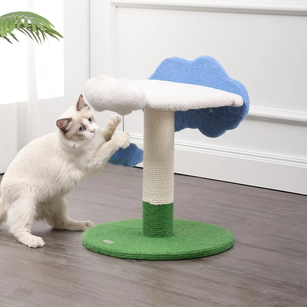 商品THE LICKER STORE|Sami 21.5" Modern Jute Cloud Cat Tree with Scratching Post, and Fuzzy Toy, White/Blue/Green,价格¥1051,第3张图片详细描述