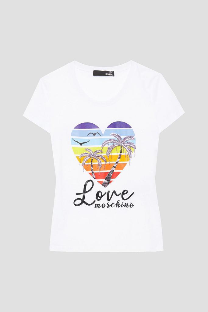 商品Moschino|Bead-embellished printed stretch-cotton jersey T-shirt,价格¥502,第1张图片