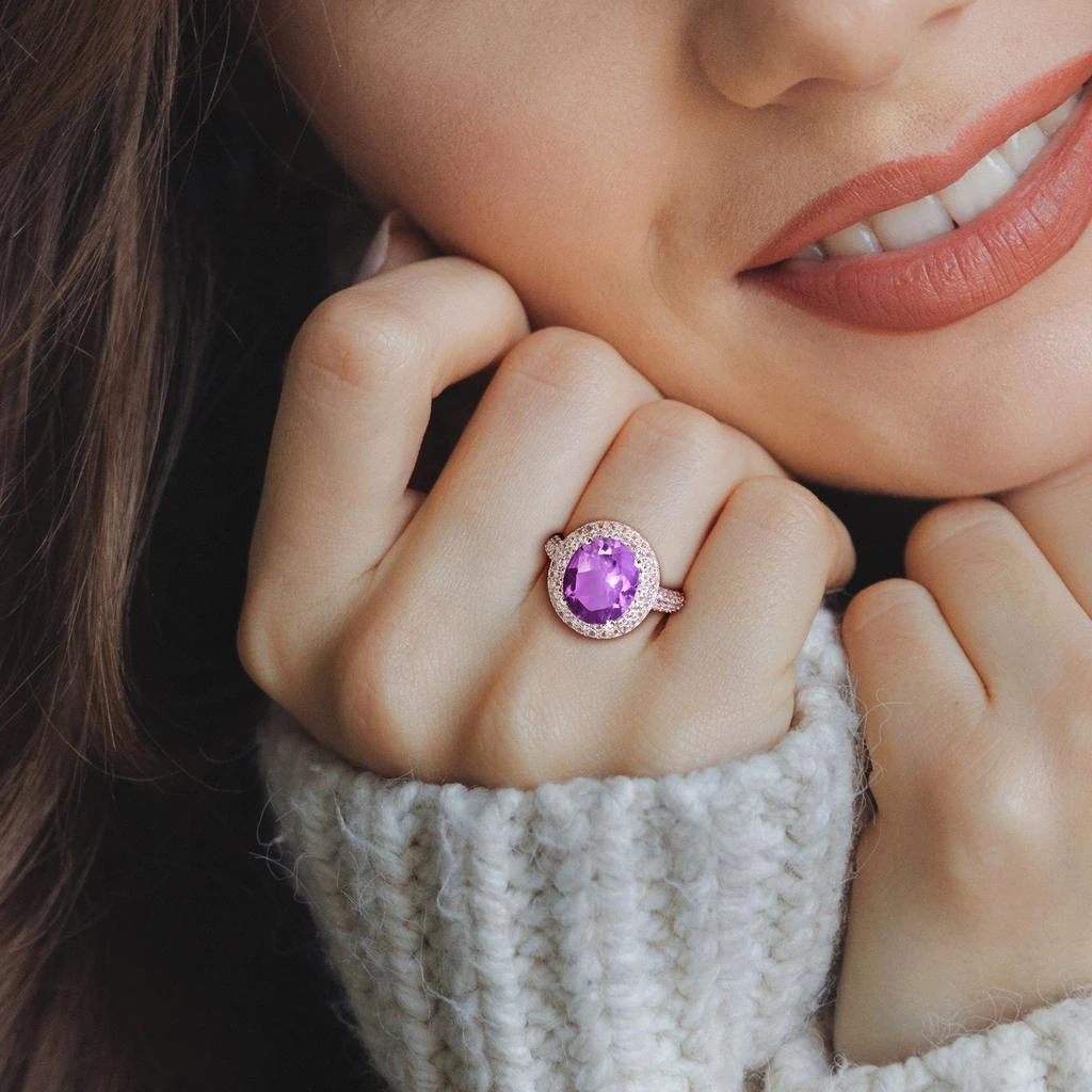 商品Mimi & Max|5 1/3ct TGW Oval-Cut Amethyst and White Topaz Double Halo Ring in Sterling Silver,价格¥787,第4张图片详细描述