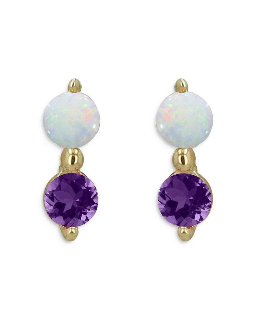 商品Moon & Meadow|14K Yellow Gold Opal & Amethyst Stud Earrings,价格¥1021,第1张图片详细描述