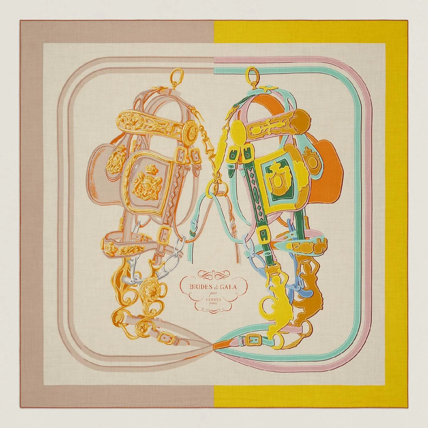 商品Hermes|【预售】 爱马仕 24秋冬 女士 披肩 Châle 140 Brides de Gala Appliqué Piqué H243940S 06,价格¥9917,第1张图片