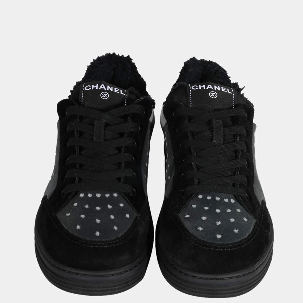 商品[二手商品] Chanel|Chanel Black/Grey Interlocking CC Logo Leather Sneakers EU 40,价格¥7026,第3张图片详细描述