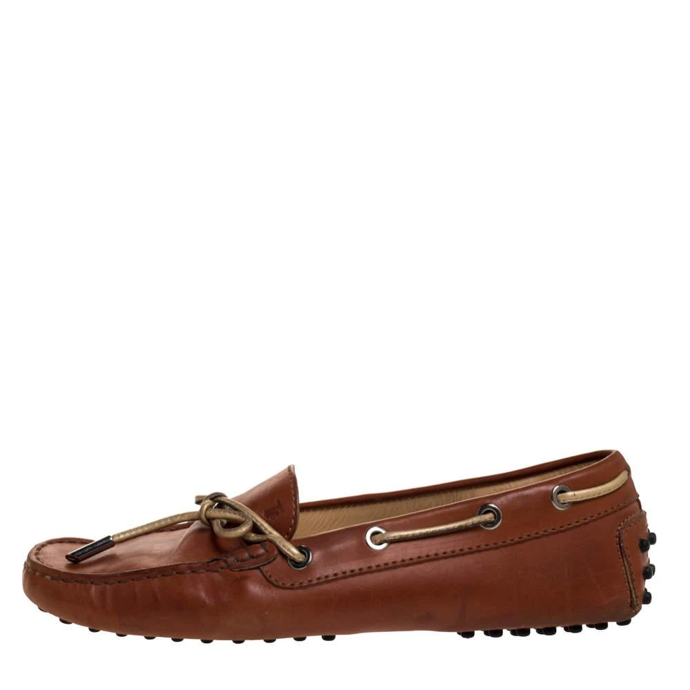 商品[二手商品] Tod's|Tod's Brown Leather Bow Slip On Loafers Size 37.5,价格¥1296,第2张图片详细描述