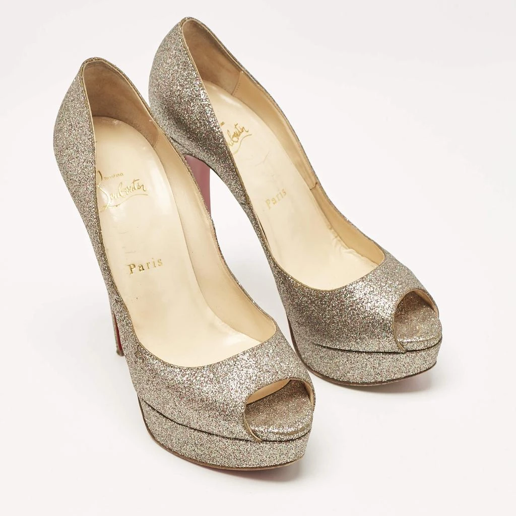 商品[二手商品] Christian Louboutin|Christian Louboutin Gold Glitter Lady Peep Toe Platform Pumps Size 38.5,价格¥2460,第4张图片详细描述