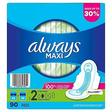 Always Maxi Long Super Pads, Unscented, Size 2, 90 ct. 商品