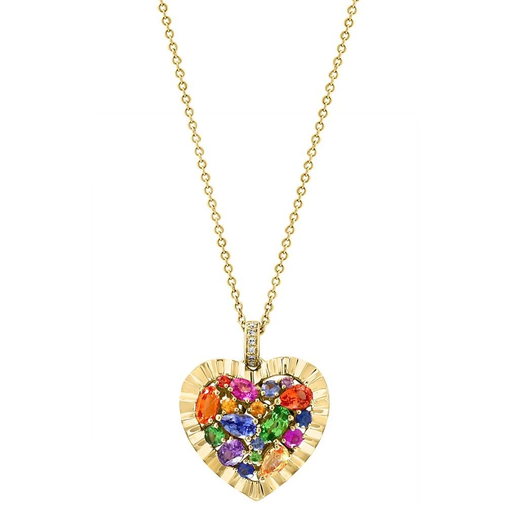 商品Effy|EFFY&reg; Multi-Sapphire (2-1/3 ct. t.w.) & Diamond Accent Heart 18" Pendant Necklace in 14k Gold,价格¥12847,第1张图片