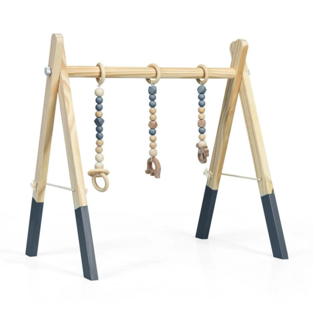 商品Hivvago|Portable 3 Wooden Newborn Baby Exercise Activity Gym Teething Toys Hanging Bar-Blue,价格¥329,第4张图片详细描述