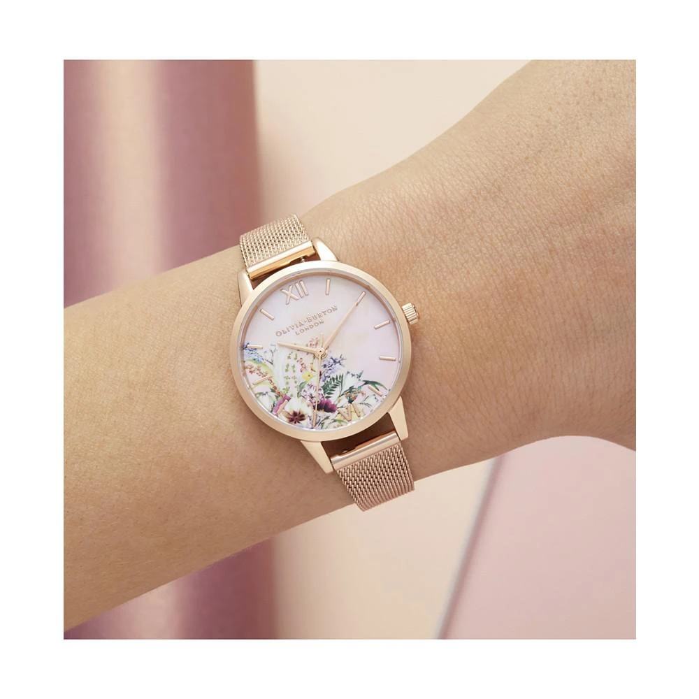 商品Olivia Burton|Women's Enchanted Garden Rose Gold-Tone Mesh Bracelet Watch 30mm,价格¥814,第3张图片详细描述