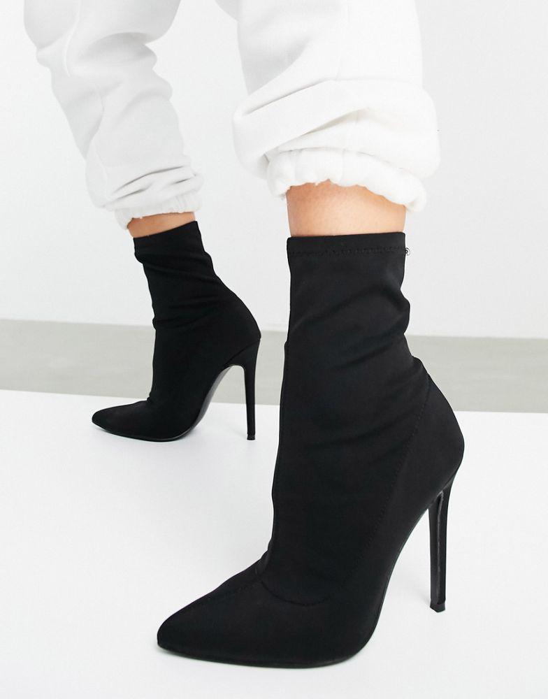 商品ASOS|ASOS DESIGN Esmerelda high heeled sock boots in black,价格¥213,第1张图片