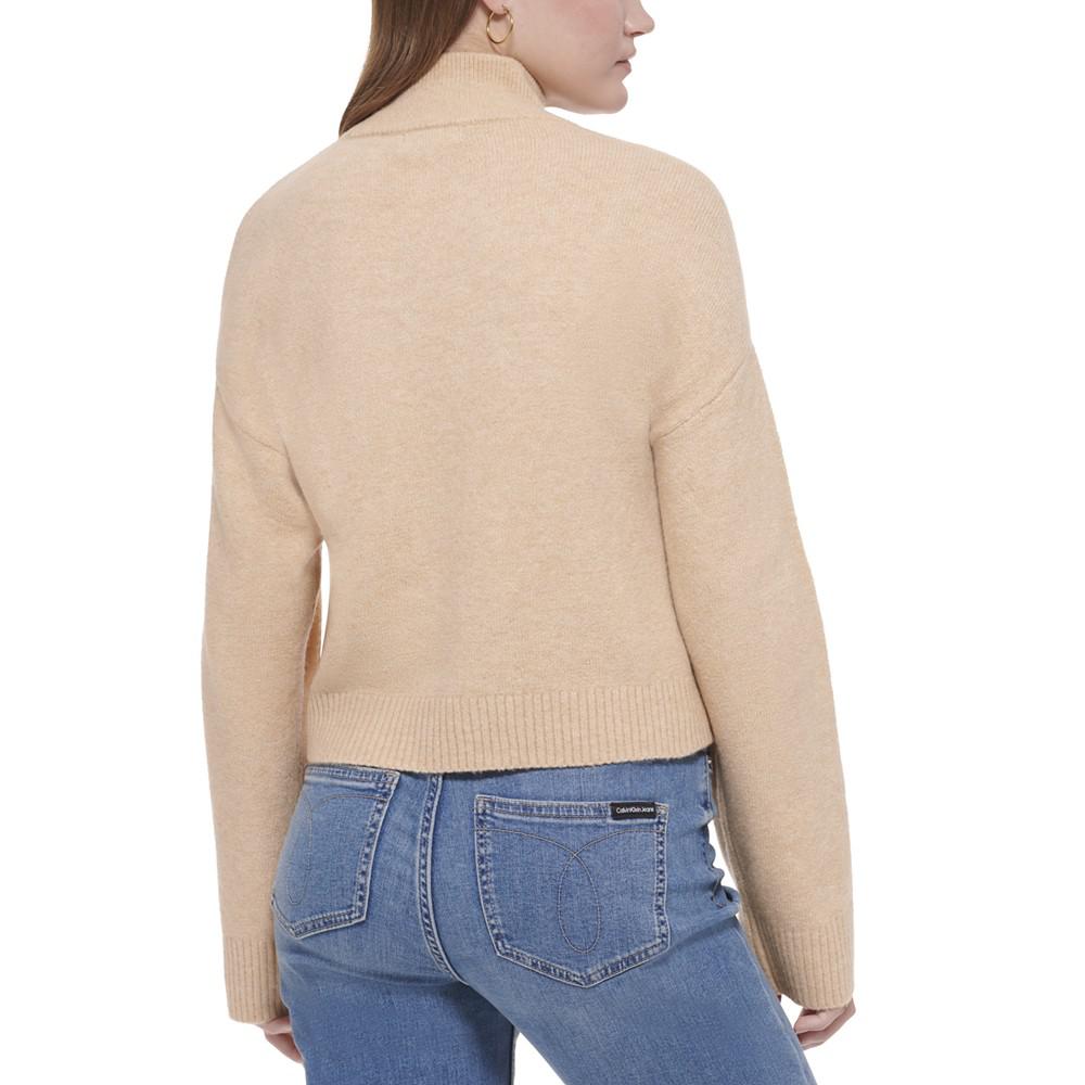 Women's Solid Long Sleeve Mock Neck Sweater商品第2张图片规格展示
