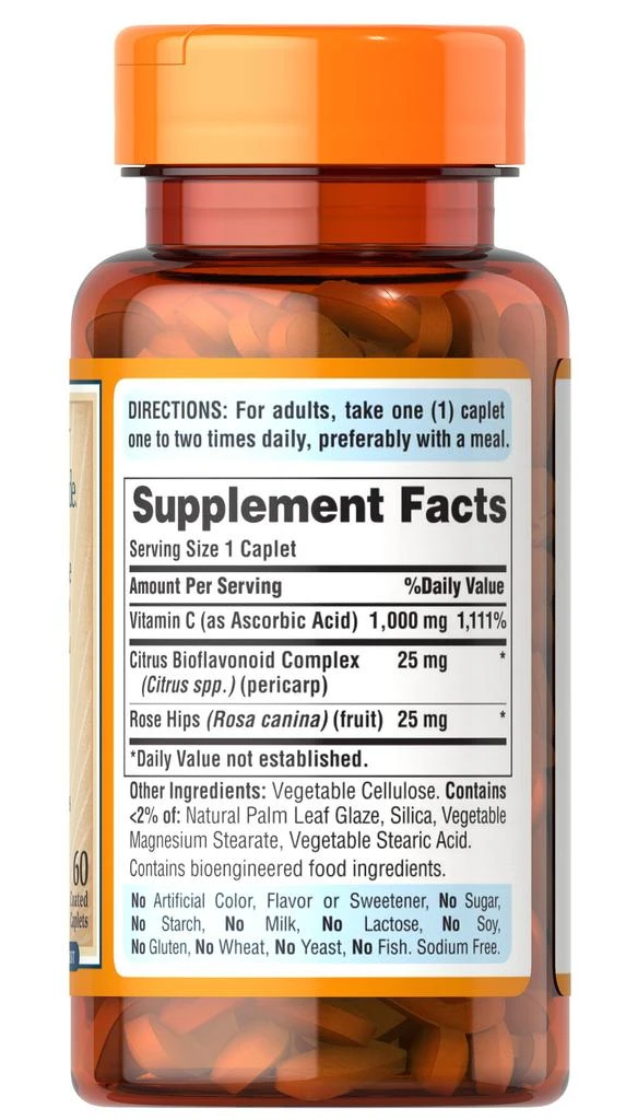 商品Puritan's Pride|Vitamin C-1000 mg Timed Release 60 Caplets,价格¥123-¥245,第5张图片详细描述