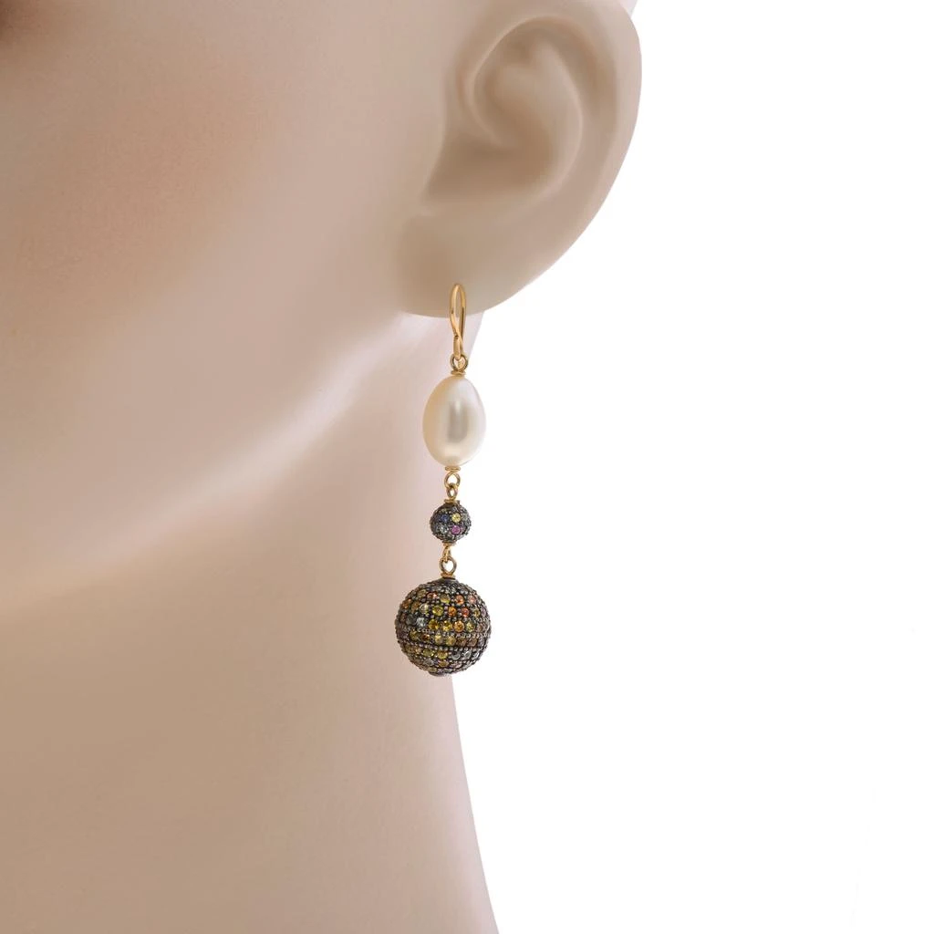 商品Zydo|Zydo Sterling Silver, Multicolored Sapphire 17.60ct. tw. and Pearl 9mm Drop Earrings,价格¥19024,第2张图片详细描述