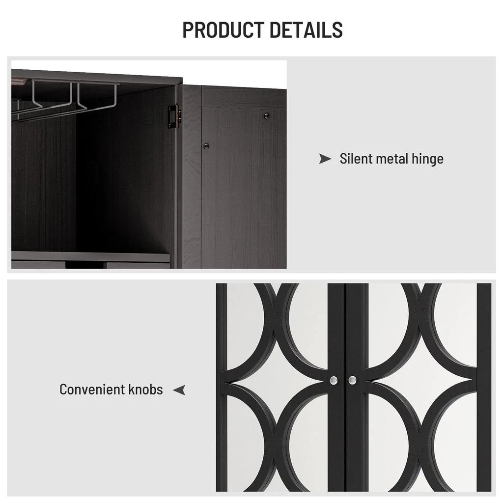 商品Streamdale Furniture|Streamdale Solid Wood Wine Cabinet with Glass Holder & Mirror Doors,价格¥3892,第4张图片详细描述