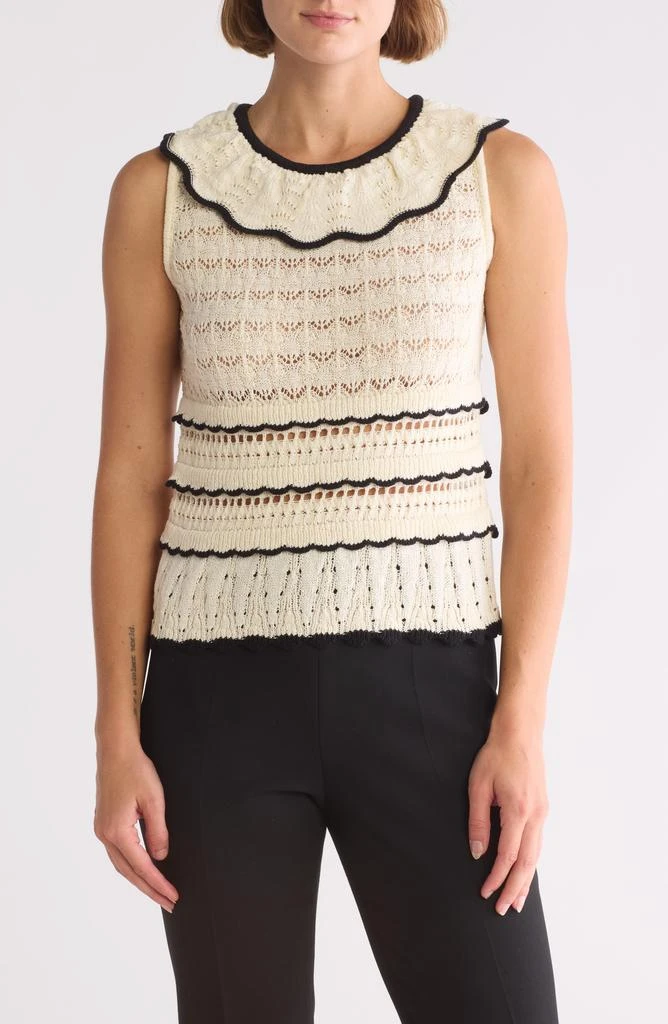 商品ELIE ELIE TAHARI|Ruffle Pointelle Sleeveless Sweater,价格¥191,第1张图片