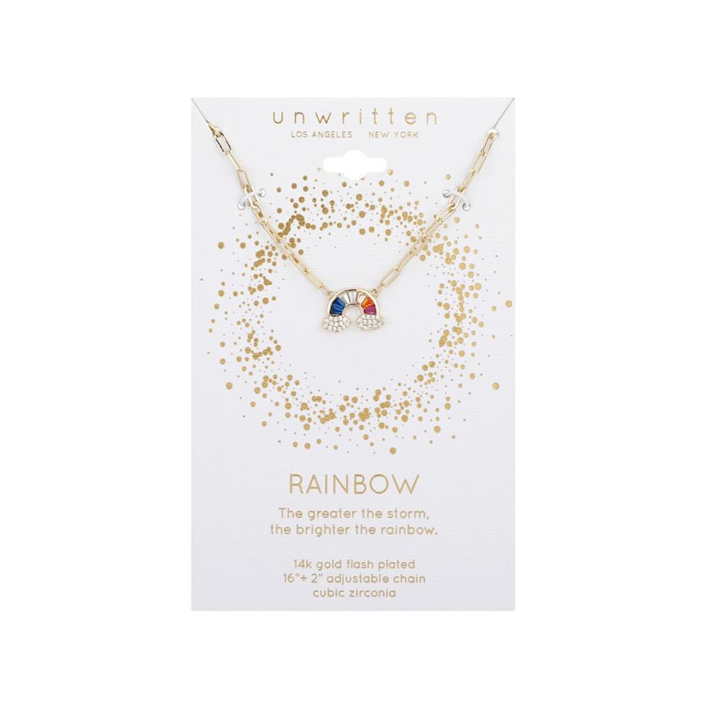 Gold Flash Plated Multi-Color Crystal Rainbow Necklace, 16+2" Extender商品第2张图片规格展示