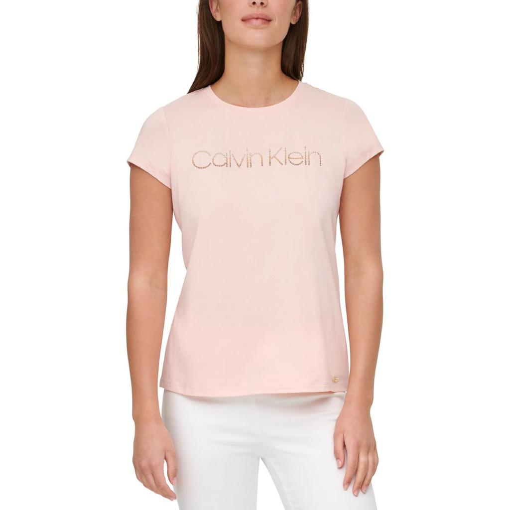 Calvin Klein Womens Rhinestone Crewneck T-Shirt商品第2张图片规格展示
