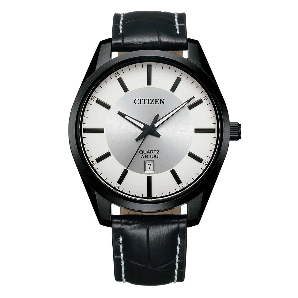 商品Citizen|Citizen Men's Watch - Japanese Quartz Silver Dial Black Leather Strap | BI1035-09A,价格¥569,第1张图片