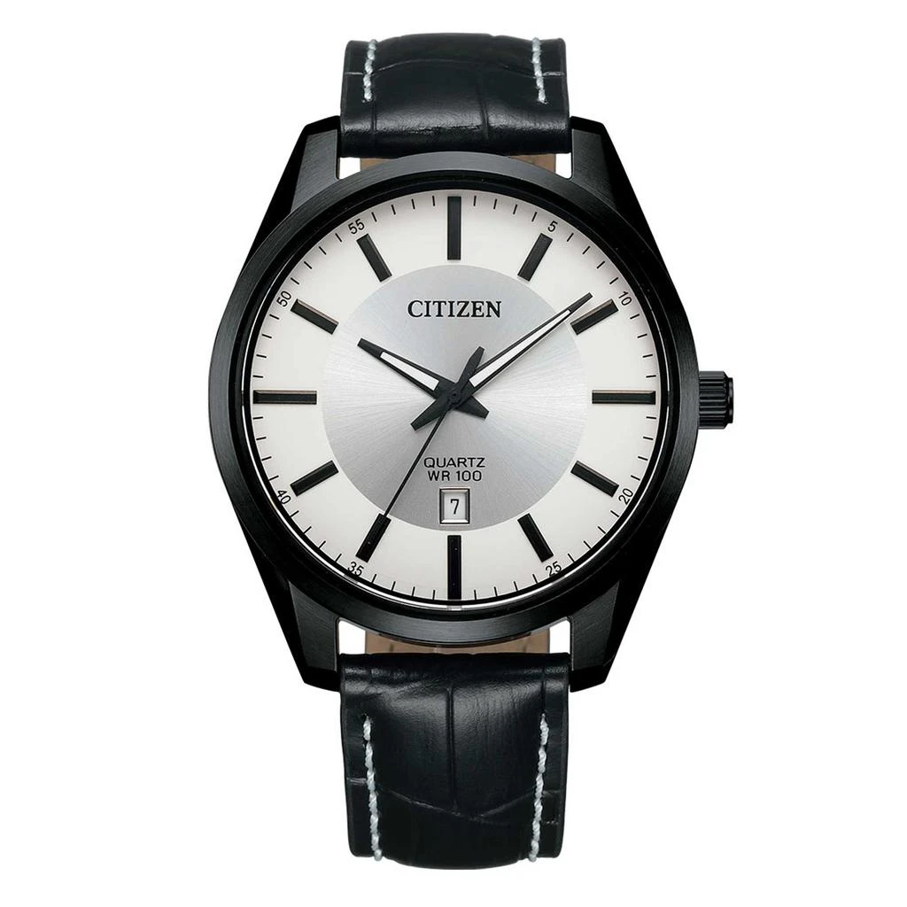 商品Citizen|Citizen Men's Watch - Japanese Quartz Silver Dial Black Leather Strap | BI1035-09A,价格¥602,第1张图片