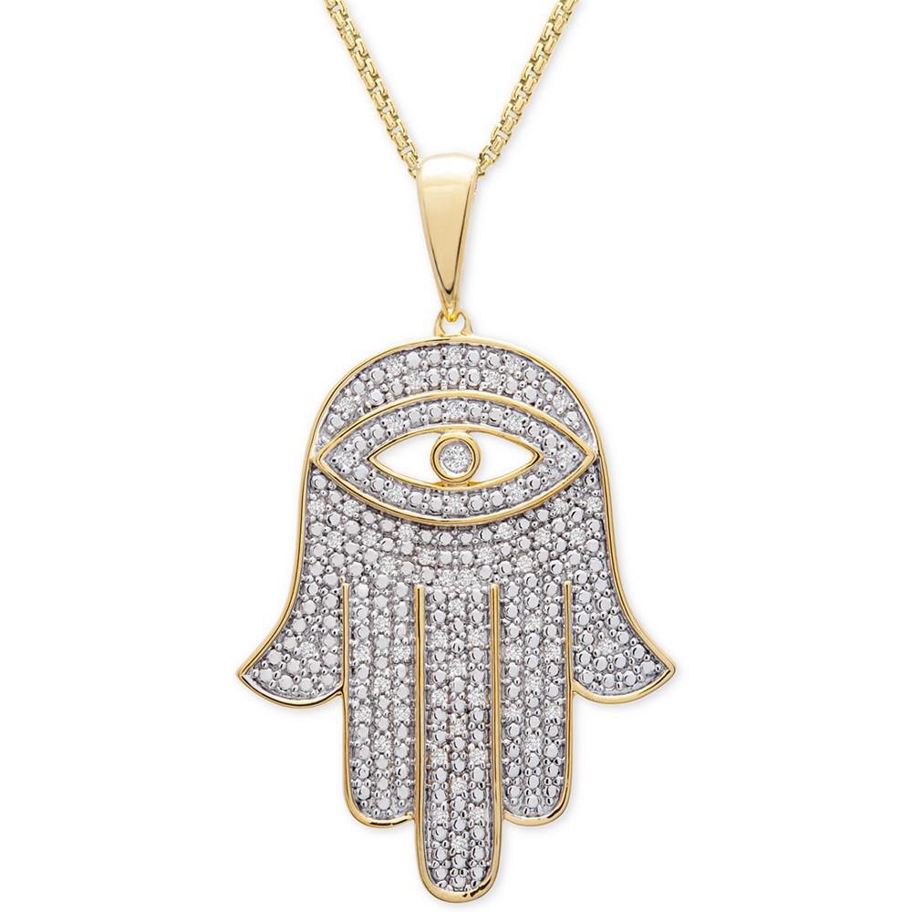 Men's Diamond Hamsa Hand 22" Pendant Necklace (1/4 ct. t.w.) in 14k Gold-Plated Sterling Silver or Sterling Silver商品第1张图片规格展示