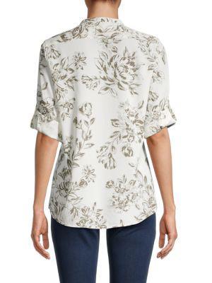 商品Calvin Klein|Floral-Print Rolled-Cuff Shirt,价格¥226,第4张图片详细描述