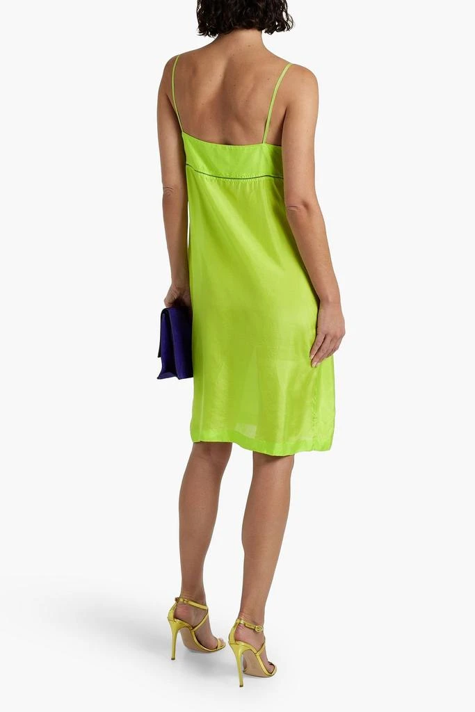 商品Dries Van Noten|Lattice-trimmed neon silk-charmeuse slip dress,价格¥1495,第3张图片详细描述