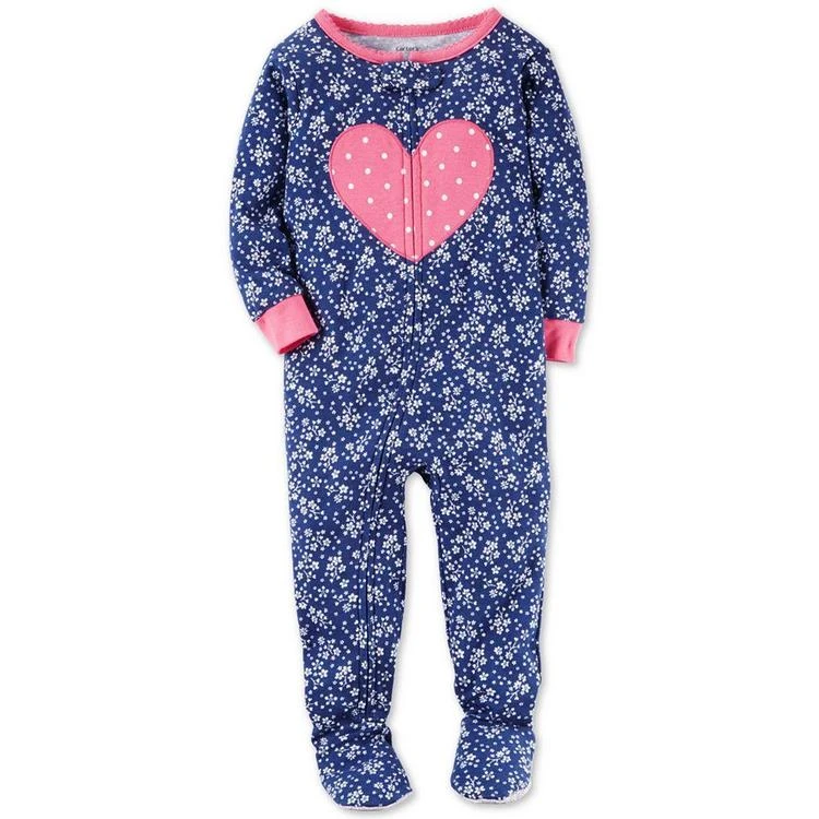 商品Carter's|女婴1-Pc. Floral-Print Heart Footed Pajamas, Baby Girls (0-24 months),价格¥58,第2张图片详细描述