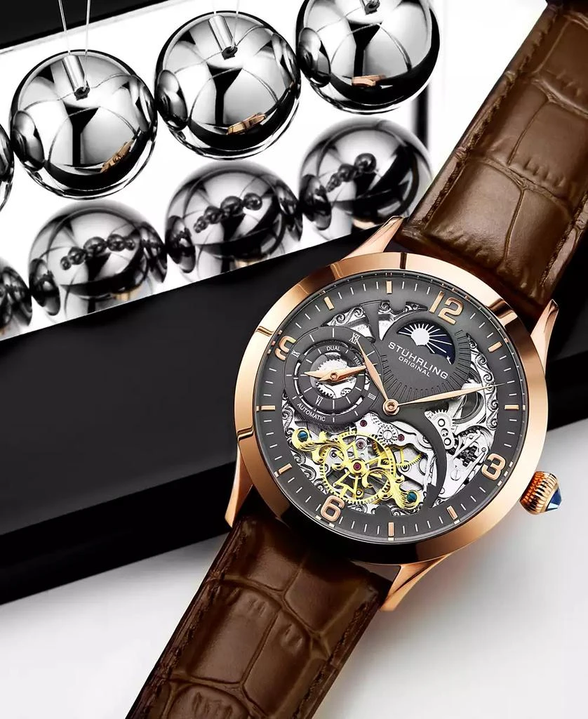 商品Stuhrling|Men's Brown Leather Strap Watch 45mm,价格¥1986,第2张图片详细描述