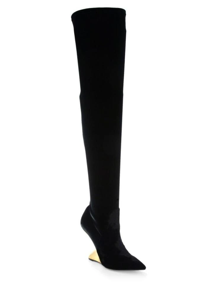 商品Salvatore Ferragamo|Salvatore Ferragamo - Collodiv Velvet Over-The-Knee Boots,价格¥5066,第1张图片