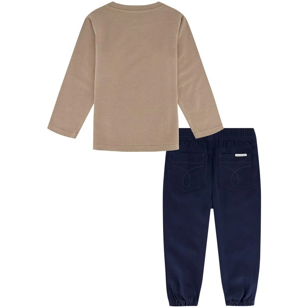 商品Calvin Klein|Little Boys Double Logo Long Sleeve Jersey T-shirt and Twill Joggers, 2 Piece Set,价格¥404,第2张图片详细描述