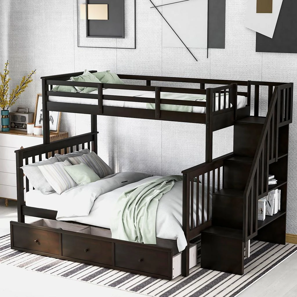 商品Simplie Fun|Stairway Twin-Over-Full Bunk Bed,价格¥12811,第1张图片