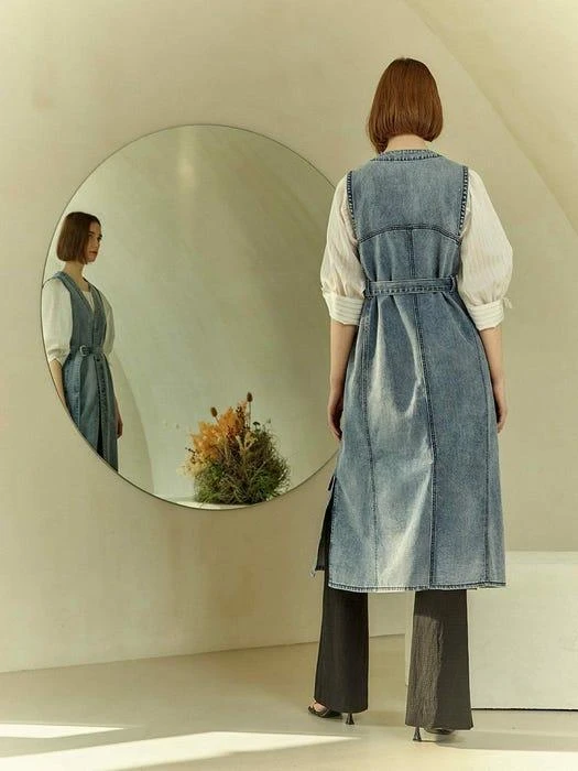 商品JOY GRYSON|Belted Denim Long Vest,价格¥2223,第3张图片详细描述
