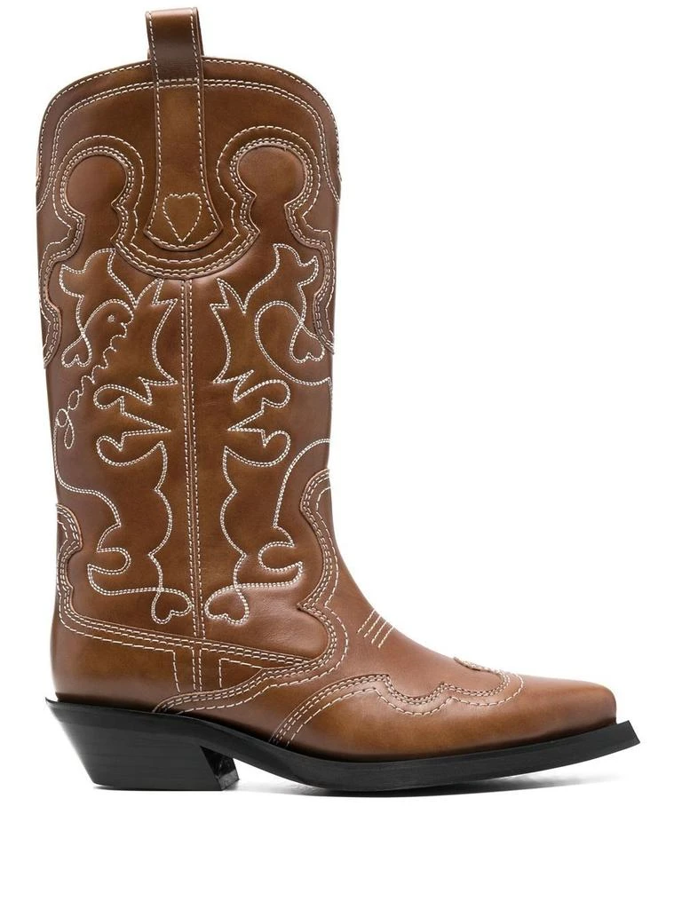 商品Ganni|Mid Shaft Embroidered Western Boot,价格¥4753,第1张图片