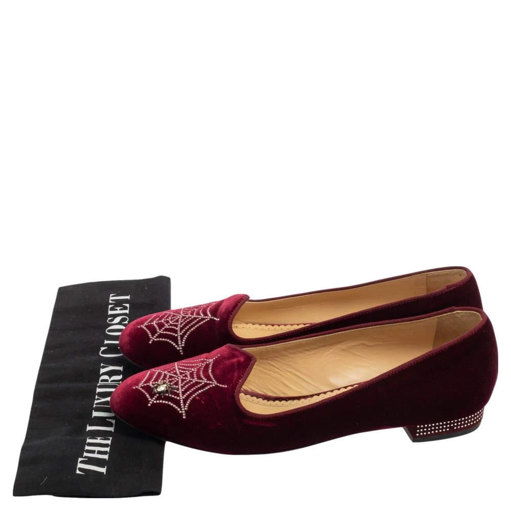 Charlotte Olympia Burgundy Velvet Spider Embellished Smoking Loafers Size 39 商品