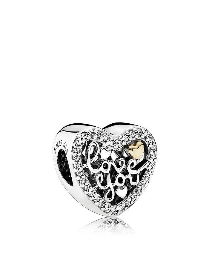 商品PANDORA|14K Gold, Sterling Silver & Cubic Zirconia Love Script Charm,价格¥559,第1张图片