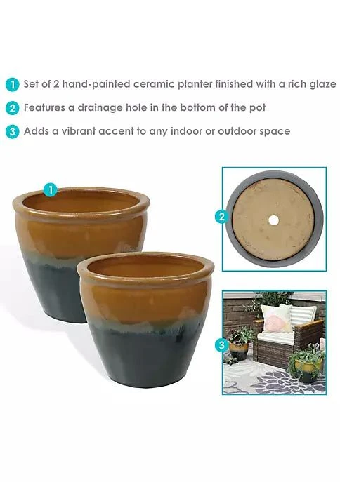 商品Sunnydaze Decor|Decor 12 In Chalet Glaze Ceramic Planter   Forest Lake Green   Set Of 2,价格¥1085,第4张图片详细描述