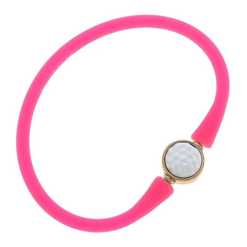 商品Canvas Style|Enamel Golf Ball Silicone Bali Bracelet In Neon Pink,价格¥210,第1张图片